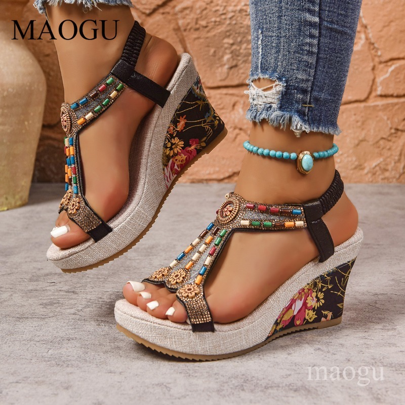 Boho Beaded Floral Wedge Sanda - огляд і ціна Ethnic Boho Fashion