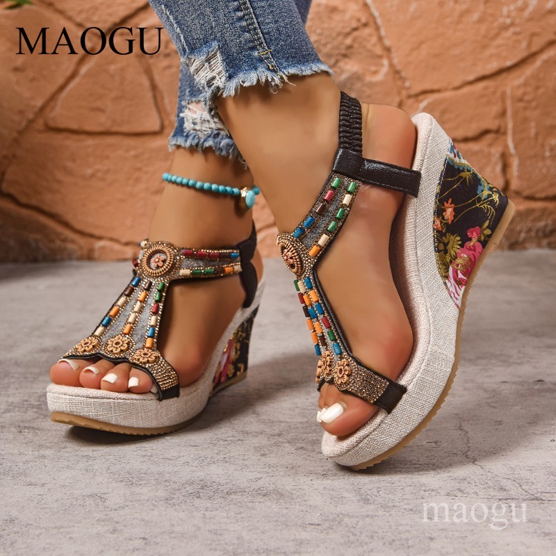 Boho Beaded Floral Wedge Sanda - огляд і ціна Ethnic Boho Fashion