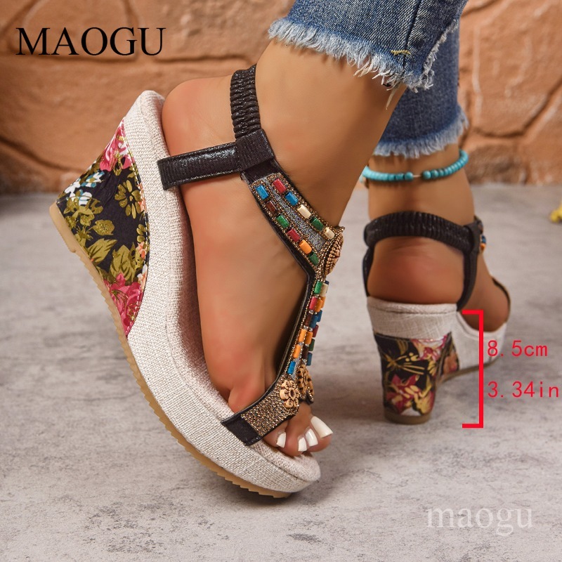 Boho Beaded Floral Wedge Sanda - огляд і ціна Ethnic Boho Fashion